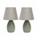 Creekwood Home Traditional Petite Ceramic Oblong Bedside Table Lamp Two Pack Set, Matching Drum Fabric Shade, Gray CWT-2005-GY-2PK